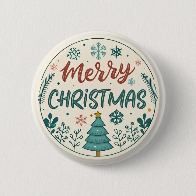 Whimsique God jul Round Sticker med Träd Knapp (Framsida)