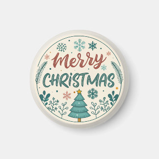 Whimsique God jul Round Sticker med Träd Magnet