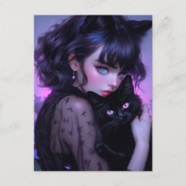 Whimsique Gothic Cat Dam Vykort