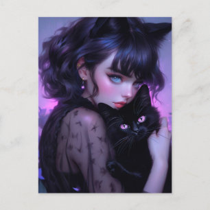 Whimsique Gothic Cat Dam Vykort