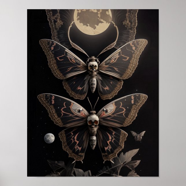 Whimsique gotiic Deathhead Moth Måne Poster (Framsidan)