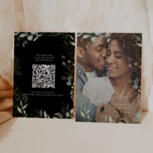 Whimsique Greenery Black and Guld Photo QR-kod Spara Datumet