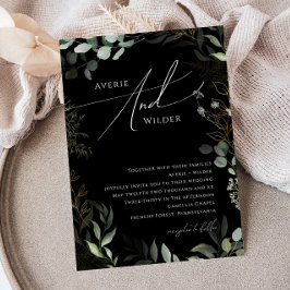 Whimsique Greenery Black and Guld Wandeine Bröllop Inbjudningar