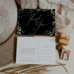 Whimsique Greenery Black Guld Bröllop Tack Vykort