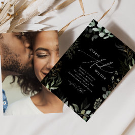 Whimsique Greenery Black Guld Photo Avslappnad Brö Inbjudningar