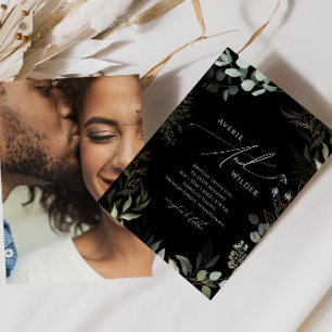 Whimsique Greenery Black Guld Photo Avslappnad Brö Inbjudningar