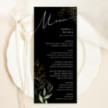 Whimsique Greenery Black och Guld Bröllop Middag Meny<br><div class="desc">Gå in i en värld av förtjusning med vår vita gröna svarta och guld bröllop middagsmeny, perfekt för din botaniska vår boho bröllop. Den här middagsmenyn innehåller elegans och grönt och guld. Föreställ er att vi kör igenom en magisk sommarträdgård, omgiven av naturens lugnande ljud. Utformningen fångar utan vidare höstens...</div>