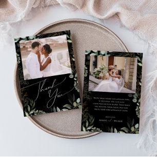 Whimsique Greenery Black och Guld Flat Photo Tack Kort