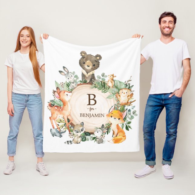 Whimsique Greenery Woodland Animals Baby Nusery Fleecefilt (På plats)