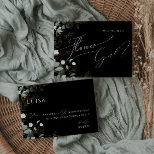 Whimsique Grey Black and Guld Flower Girl Card Inbjudningar