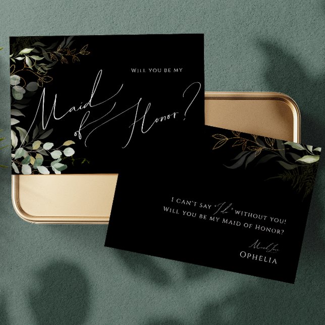 Whimsique Grey Black Guld Maid of honor Inbjudningar (Skapare uppladdad)
