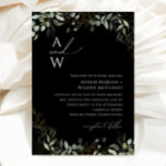 Whimsique Grey Black och Guld Monogram Bröllop Inbjudningar<br><div class="desc">Gå in i en värld av förtjusning med vår vita gröna svarta och guld-bröllopsinbjudan, perfekt till din botaniska vår boho bröllop. Den här inbjudan är full av eucalyptus och accents från grönt och guld, och den är elegans och modern stollig. Föreställ er att vi kör igenom en magisk sommarträdgård, omgiven...</div>