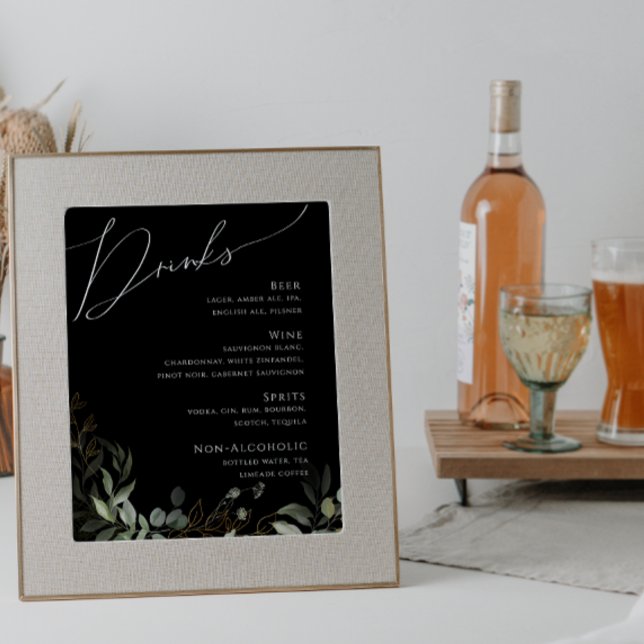 Whimsique Grey Guld Black Bröllop Drinks Menu Poster (Skapare uppladdad)