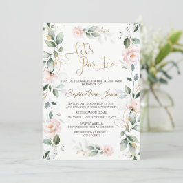 Whimsique Grey Guld Rosa Flowers Möhippa Inbjudningar