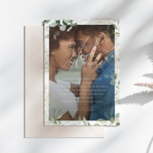 Whimsique Grey Guld Wandeine Photo Ram Bröllop Inbjudningar