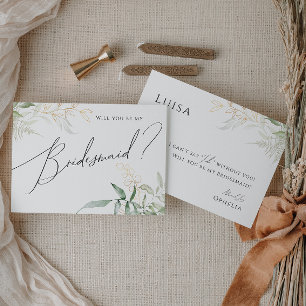 Whimsique Grey och Guld Bridesmaid Card Inbjudningar