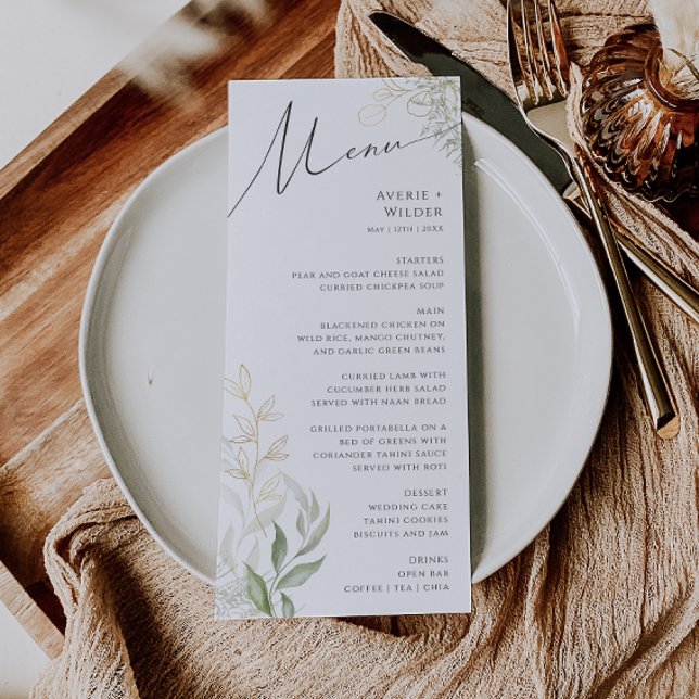 Whimsique Grey och Guld Bröllop Middag Menu Meny (Skapare uppladdad)