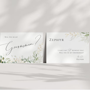 Whimsique Grey och Guld   Groomsmankort Inbjudningar