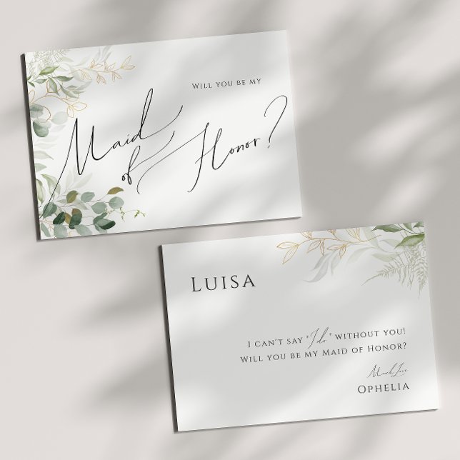 Whimsique Grey och Guld Maid of honor Card Inbjudningar (Skapare uppladdad)