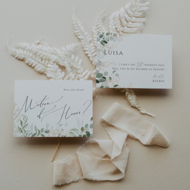 Whimsique Grey och Guld | Matron of Honor Card Inbjudningar (Skapare uppladdad)