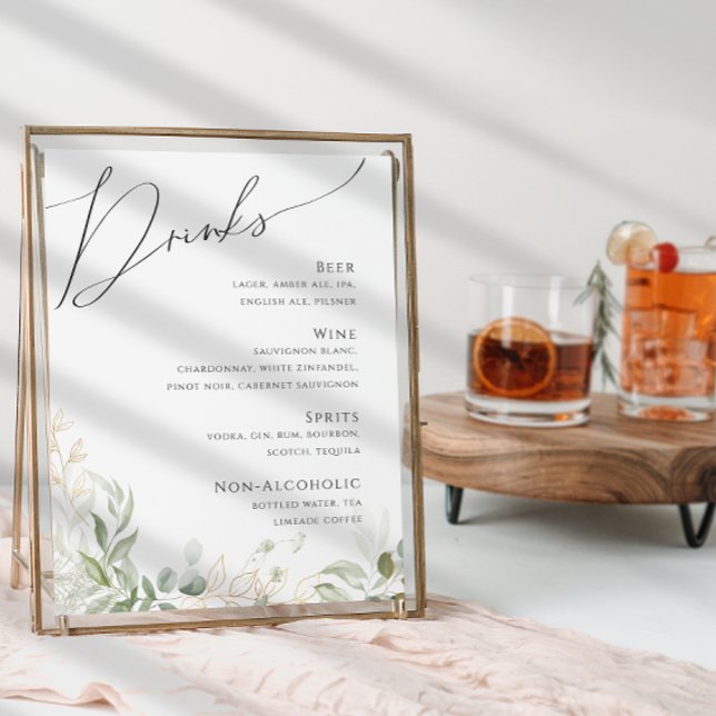 Whimsique Grey och Guld | Menyn Bröllop Drinks Poster (Skapare uppladdad)