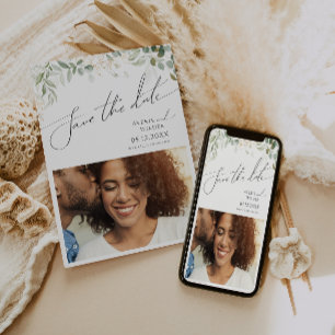 Whimsique Grey och Guld Photo Save Date Spara Datumet