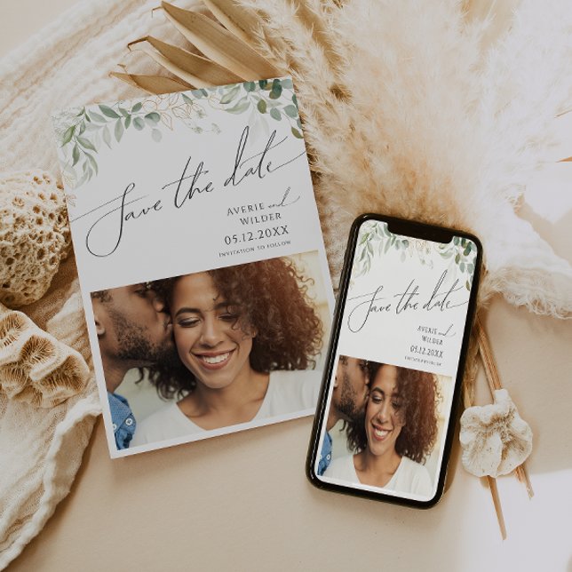 Whimsique Grey och Guld Photo Save Date Spara Datumet (Skapare uppladdad)