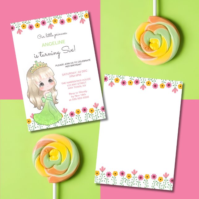 Whimsique Grönt Dress Princess Blommigt Birthday Inbjudningar (Skapare uppladdad)