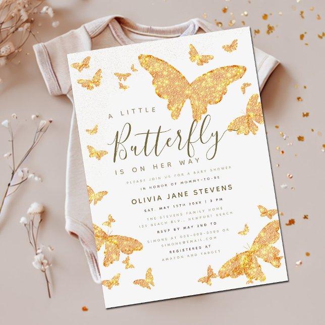 Whimsique Guld Butterfly Boho Chic Baby Shower Inbjudningar (Skapare uppladdad)
