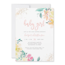 Whimsique Guld Rosa Blommigt Girl Baby Shower