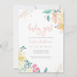 Whimsique Guld  Rosa Blommigt Girl Baby Shower Inbjudningar