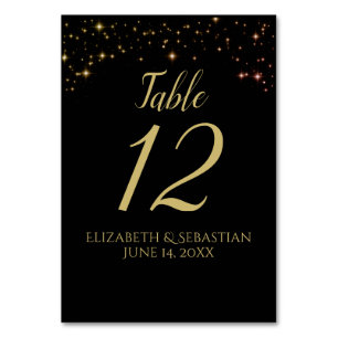 Whimsique Guld Sparkles on Black Wedding Reception Bordsnummer