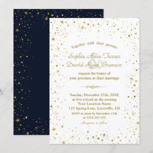 Whimsique Guld Starry Night Navy Blue Bröllop Inbjudningar