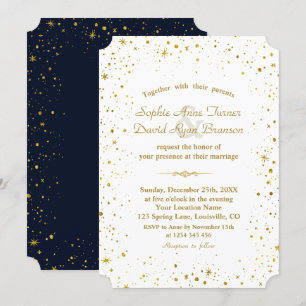Whimsique Guld Starry Night Navy Blue Bröllop Inbjudningar