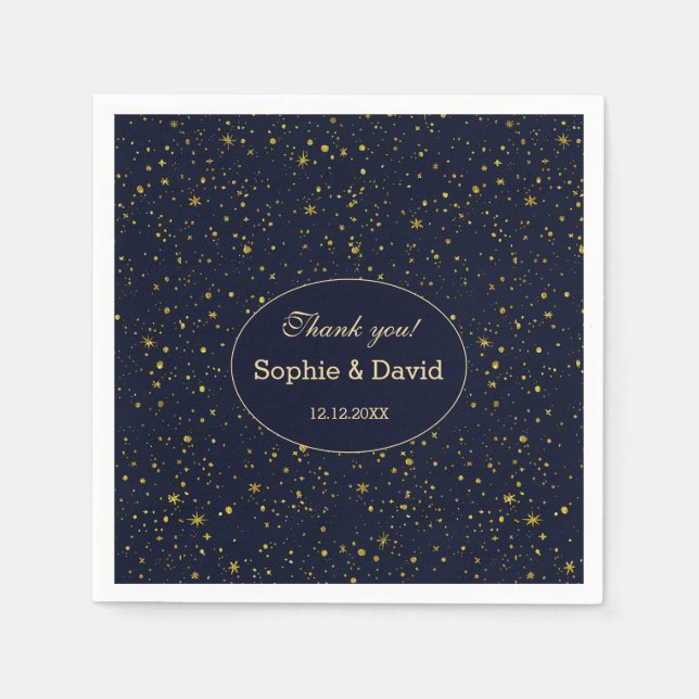 Whimsique Guld Starry Night Navy Blue Bröllop Pappersservett (Framsidan)