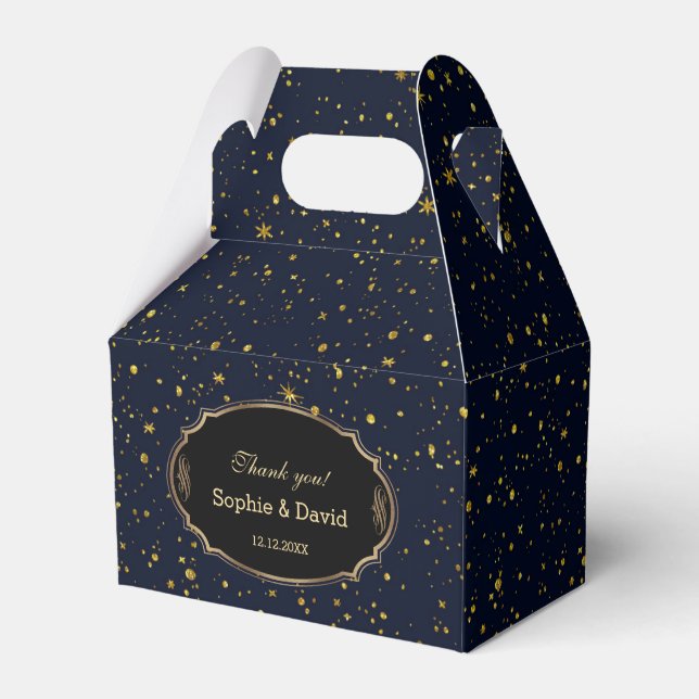 Whimsique Guld Starry Night Navy Blue Bröllop Presentaskar (Framsidan Sidan)
