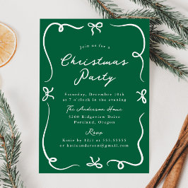 Whimsique Hand Drawn Bows Grönt jul Party Inbjudningar