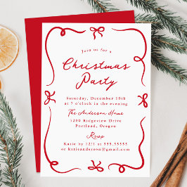 Whimsique Hand-Drawn Red Bows-jul Party Inbjudningar