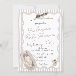 Whimsique Hand plockade Beige Neutralt Baby Shower Inbjudningar