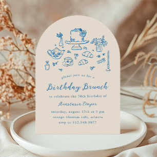 Whimsique Hand plockade Birthday Brunch Tea Party Inbjudningar