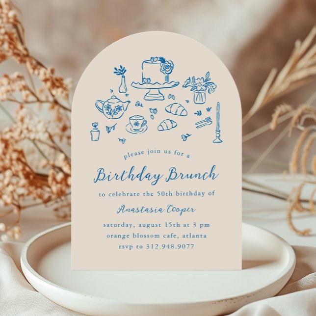 Whimsique Hand plockade Birthday Brunch Tea Party Inbjudningar (Skapare uppladdad)