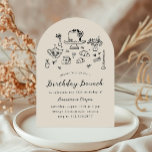 Whimsique Hand plockade Birthday Brunch Tea Party Inbjudningar<br><div class="desc">Denna charmerande brunch-inbjudan bygger på den populära, handritade trenden som präglar Fransk eller italienska stil-livsmedel och -drycker i en vismisk, lugg, klok stil. Den här designen är perfekt för en daglig brunch eller te party. Det illustrerar hand plockade med ett vas av blommor, kakor, te kopp, tekruka, kroissanter, jordgubbar, knivar...</div>