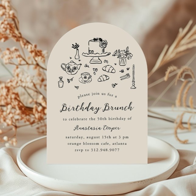 Whimsique Hand plockade Birthday Brunch Tea Party Inbjudningar (Skapare uppladdad)