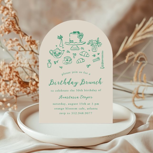 Whimsique Hand plockade Birthday Brunch Tea Party Inbjudningar (Skapare uppladdad)