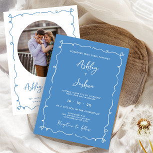 Whimsique Hand plockade Blue Ram Hearts Bröllop Inbjudningar