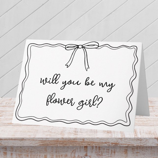 Whimsique Hand plockade Bow Cute Flower Girl Frier Kort ("Ask your flower girl  in style with this chic, hand-drawn bridal party proposal card.)