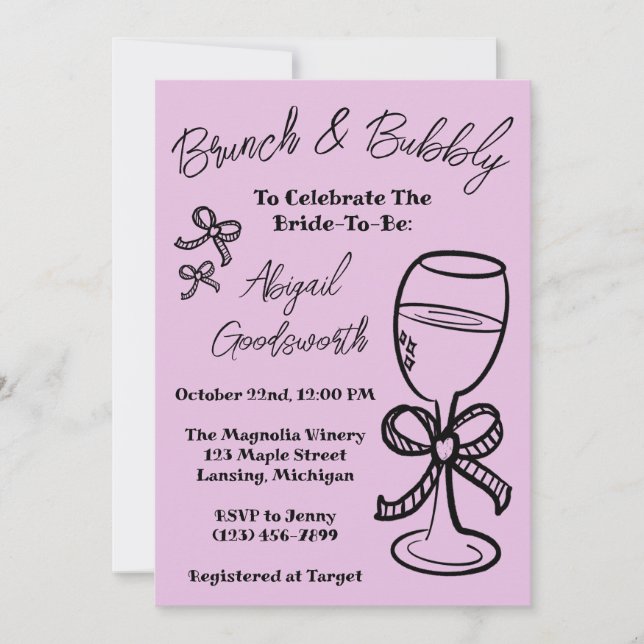 Whimsique Hand plockade Bow Inbjudningskort för mö (Framsida)