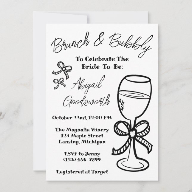 Whimsique Hand plockade Bow Inbjudningskort för mö (Framsida)