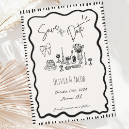 Whimsique Hand plockade Bow Scribble Vågigt Bröllo Inbjudningar