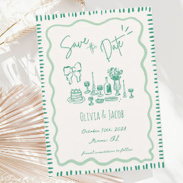 Whimsique Hand plockade Bow Scribble Vågigt Bröllo Inbjudningar